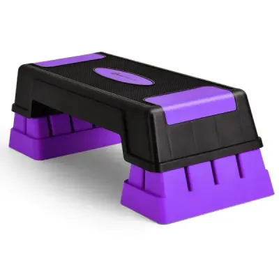 Výškově nastavitelný aerobní stepper se 3 úrovněmi 12 / 17 / 22 cm, fitness stepper, fialový