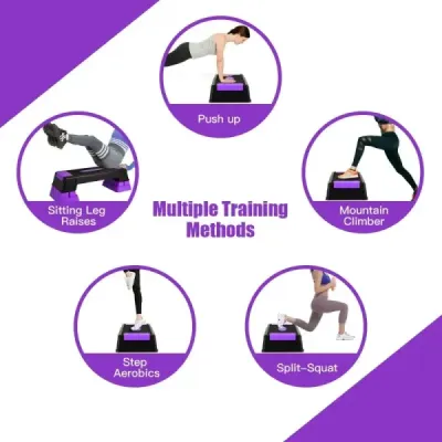 Výškově nastavitelný aerobní stepper se 3 úrovněmi 12 / 17 / 22 cm, fitness stepper, fialový