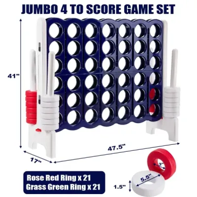 Hra Match 4 Sady hracích desek Match 4 se 42 jumbo kroužky 120 x 42 x 104 cm Bílá + tmavě modrá