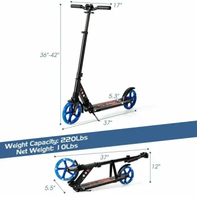 Koloběžka pro děti LED světlo koloběžka Koloběžka koloběžka výškově nastavitelná 93 x 43 x 91-106 cm černá + modrá