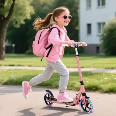 Dětská koloběžka skládací se světly Koloběžka výškově nastavitelná s popruhem na přenášení Růžová