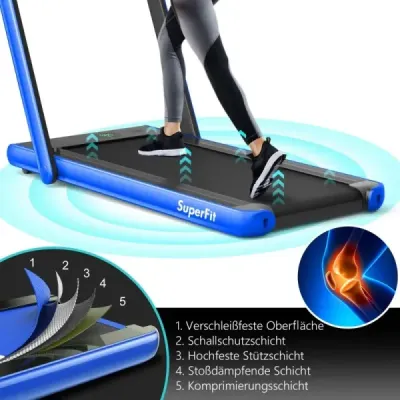 2 v 1 Skládací běžecký pás 2,25 HP Přenosný elektrický běžecký pás Blue