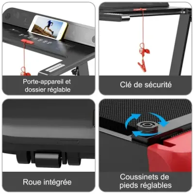 Skládací běžecký pás pro domácnost s ovládáním aplikace Bluetooth reproduktor červený