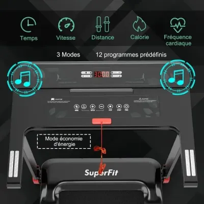 Skládací běžecký pás pro domácnost s ovládáním aplikace Bluetooth reproduktor červený