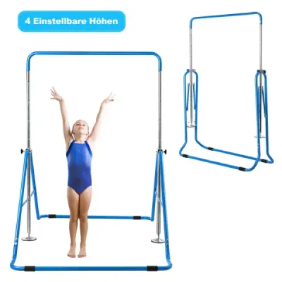 Dětská gymnastická hrazda, výškově nastavitelná, hrazda 90-130 cm, skládací, modrá