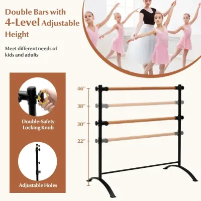 120 cm dlouhé přenosné baletní vybavení volně stojící dvojitá baletní tyč výškově nastavitelná tyč