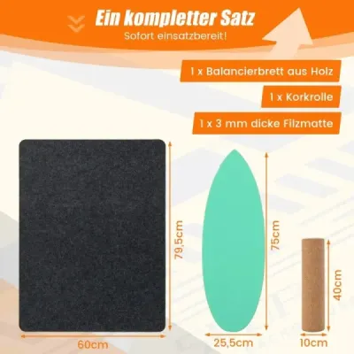 Dřevěná balanční deska s kolečkem a dekou Balanční deska 3 v 1 zelená