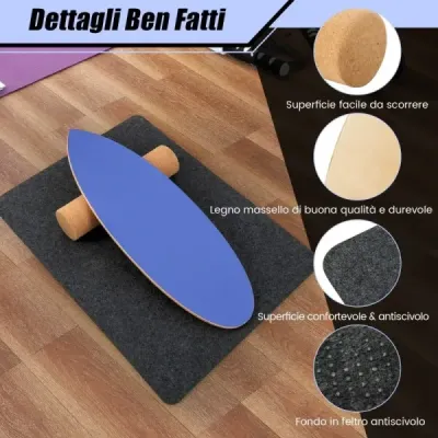 Balanční deska ze dřeva Balanční deska Balanční trenažér Trickboard pro domácnost včetně korkové role Tmavě modrá