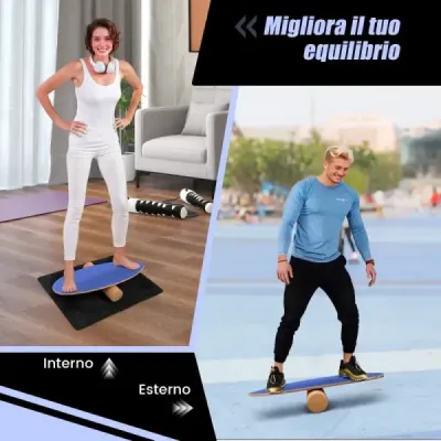 Balanční deska ze dřeva Balanční deska Balanční trenažér Trickboard pro domácnost včetně korkové role Tmavě modrá