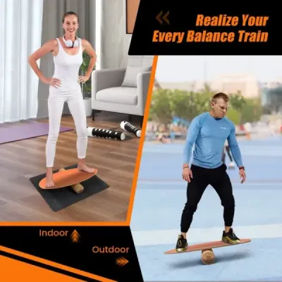 Dřevěná balanční deska s kolečkem a dekou Sada balanční desky 3 v 1 oranžová
