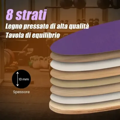 Balanční deska ze dřeva Balanční deska Balanční trenažér Trickboard pro domácnost včetně korkové role Fialová
