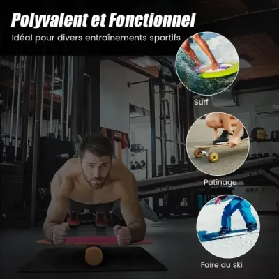 Dřevěná balanční deska Balance trainer Trickboard pro domácí použití včetně korkového válečku Hot Pink