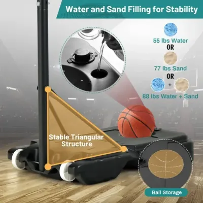 Basketbalový stojan 90/158-210 cm výškově nastavitelný basketbalový koš se stojanem odolný vůči povětrnostním vlivům vnitřní vnější zelený