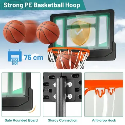 Basketbalový stojan 90/158-210 cm výškově nastavitelný basketbalový koš se stojanem odolný vůči povětrnostním vlivům vnitřní vnější zelený