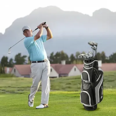 9dílná kompletní sada golfových holí pro praváky, včetně driveru, vyrobená ze zinkové slitiny šedé barvy