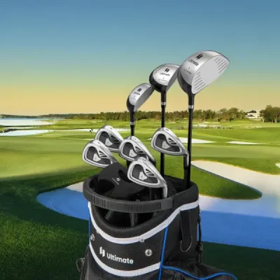 9dílná kompletní sada golfových holí pro praváky, včetně driveru, vyrobená ze zinkové slitiny šedé barvy