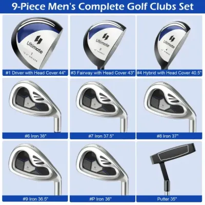 9-dílná kompletní sada golfových holí pro praváky s obaly na hole