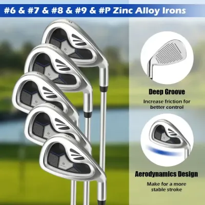 9-dílná kompletní sada golfových holí pro praváky s obaly na hole