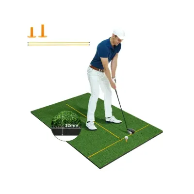 Golfová odpalová podložka 2 gumová odpaliště a 2 zarovnávací hole a 6 pozic pro odpaliště 152 x 92 cm tloušťka 32 mm