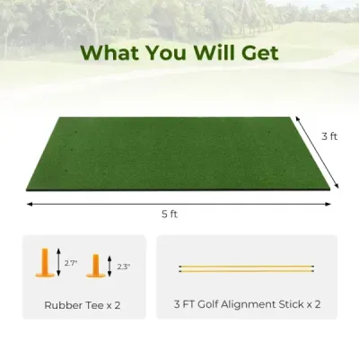 Golfová odpalová podložka 2 gumová odpaliště a 2 zarovnávací hole a 6 pozic pro odpaliště 152 x 92 cm tloušťka 32 mm