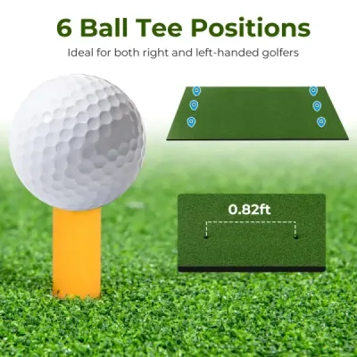 Golfová odpalová podložka 2 gumová odpaliště a 2 zarovnávací hole a 6 pozic pro odpaliště 152 x 92 cm tloušťka 32 mm