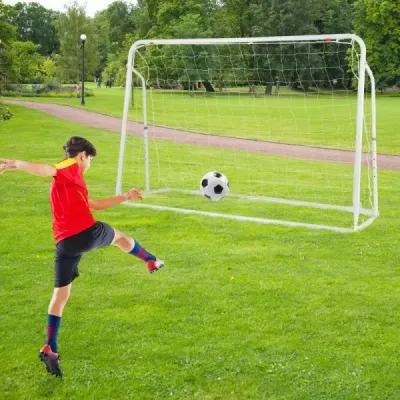 2 v 1 Fotbalová branka a odrazová deska Fotbalové branky 187 x 60 x 102-122,5 cm Dětská fotbalová branka s nastavitelnou výškou Bílá