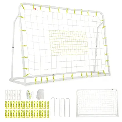 2 v 1 Fotbalová branka a odrazová deska Fotbalové branky 187 x 60 x 102-122,5 cm Dětská fotbalová branka s nastavitelnou výškou Bílá