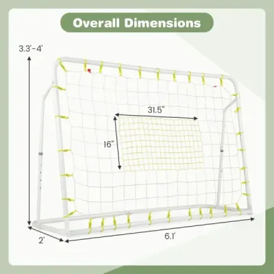 2 v 1 Fotbalová branka a odrazová deska Fotbalové branky 187 x 60 x 102-122,5 cm Dětská fotbalová branka s nastavitelnou výškou Bílá