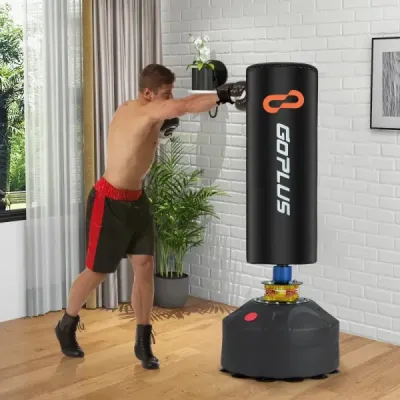 Volně stojící boxovací pytel 173 cm stojící boxovací pytel s boxerskými rukavicemi a přísavkou 50 x 50 x 173 cm černé