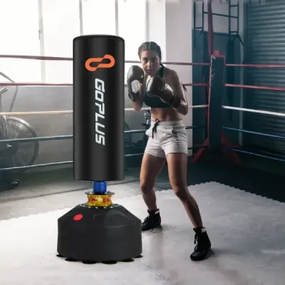 Volně stojící boxovací pytel 173 cm stojící boxovací pytel s boxerskými rukavicemi a přísavkou 50 x 50 x 173 cm černé