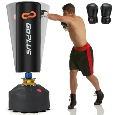 Volně stojící boxovací pytel 173 cm stojící boxovací pytel s boxerskými rukavicemi a přísavkou 50 x 50 x 173 cm černé