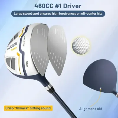 15dílná kompletní sada golfových holí golfový set s golfovým bagem a pláštěnkou žlutá