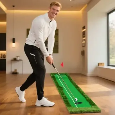 Golfová podložka 300 cm Golfová tréninková podložka se 3 golfovými míčky a 2 velikostmi jamek Golfová tréninková podložka skládací