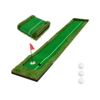 Golfová podložka 300 cm Golfová tréninková podložka se 3 golfovými míčky a 2 velikostmi jamek Golfová tréninková podložka skládací
