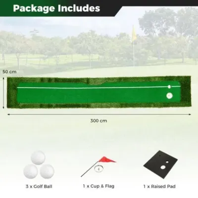 Golfová podložka 300 cm Golfová tréninková podložka se 3 golfovými míčky a 2 velikostmi jamek Golfová tréninková podložka skládací