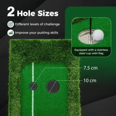Golfová podložka 300 cm Golfová tréninková podložka se 3 golfovými míčky a 2 velikostmi jamek Golfová tréninková podložka skládací