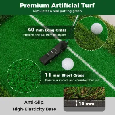 Golfová podložka 300 cm Golfová tréninková podložka se 3 golfovými míčky a 2 velikostmi jamek Golfová tréninková podložka skládací