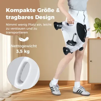 Mini pedálový trenažér s LCD displejem, přenosný domácí trenažér pro trénink paží a nohou, bílý
