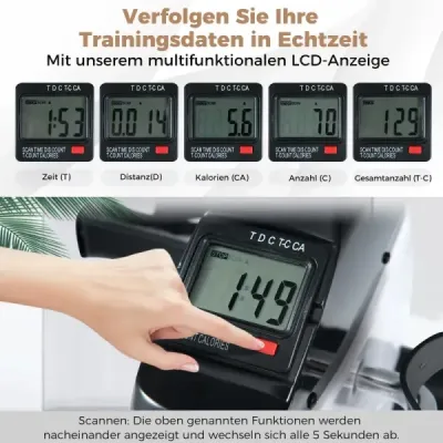 Mini pedálový trenažér s LCD displejem, přenosný domácí trenažér pro trénink paží a nohou, bílý
