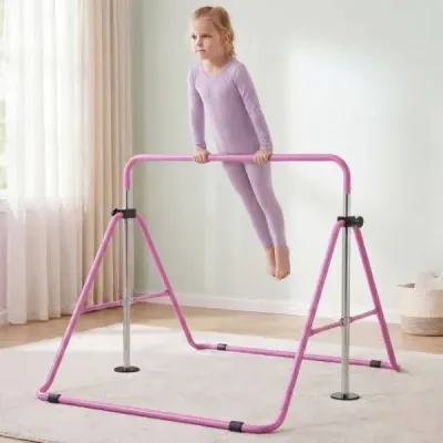 Dětská gymnastická hrazda 90–130 cm, výškově nastavitelná, skládací hrazda, gymnastická hrazda, fialová