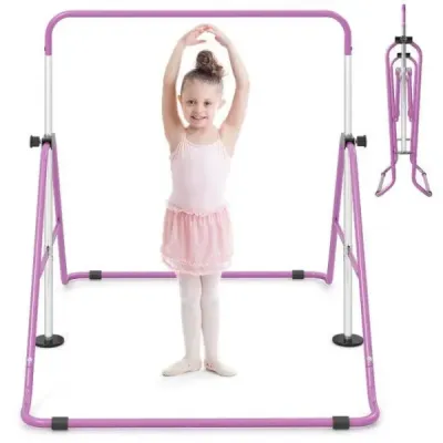 Dětská gymnastická hrazda 90–130 cm, výškově nastavitelná, skládací hrazda, gymnastická hrazda, fialová
