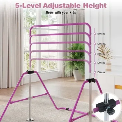 Dětská gymnastická hrazda 90–130 cm, výškově nastavitelná, skládací hrazda, gymnastická hrazda, fialová