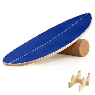 Balanční deska, dřevěný korkový stojan na válečky pro svaly středu těla, skateboard, hokej, snowboard, surfování, trénink, modrá