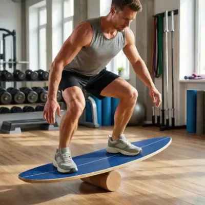 Balanční deska, dřevěný korkový stojan na válečky pro svaly středu těla, skateboard, hokej, snowboard, surfování, trénink, modrá
