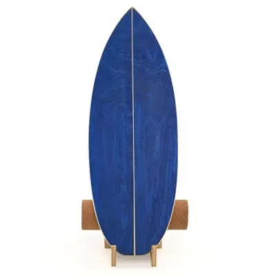 Balanční deska, dřevěný korkový stojan na válečky pro svaly středu těla, skateboard, hokej, snowboard, surfování, trénink, modrá