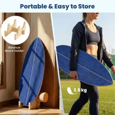 Balanční deska, dřevěný korkový stojan na válečky pro svaly středu těla, skateboard, hokej, snowboard, surfování, trénink, modrá