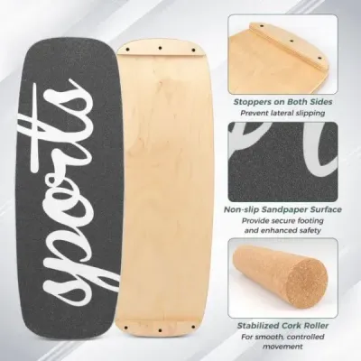 Balanční deska waveboard 17 mm s korkovým válečkem 10 cm, surfovací prkno z březového dřeva, nosnost až 100 kg