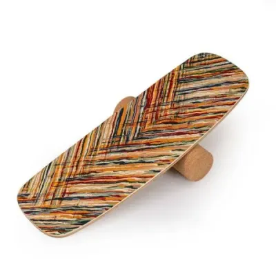 Dřevěný balanční trenažér se stabilizovaným korkovým válečkem, pokročilý wobble board, skateboard