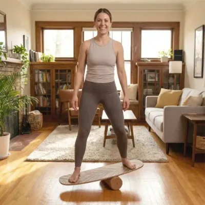 Dřevěný balanční trenažér se stabilizovaným korkovým válečkem, pokročilý wobble board, skateboard