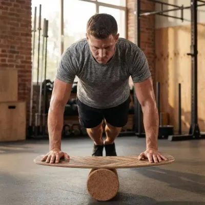 Dřevěný balanční trenažér se stabilizovaným korkovým válečkem, pokročilý wobble board, skateboard